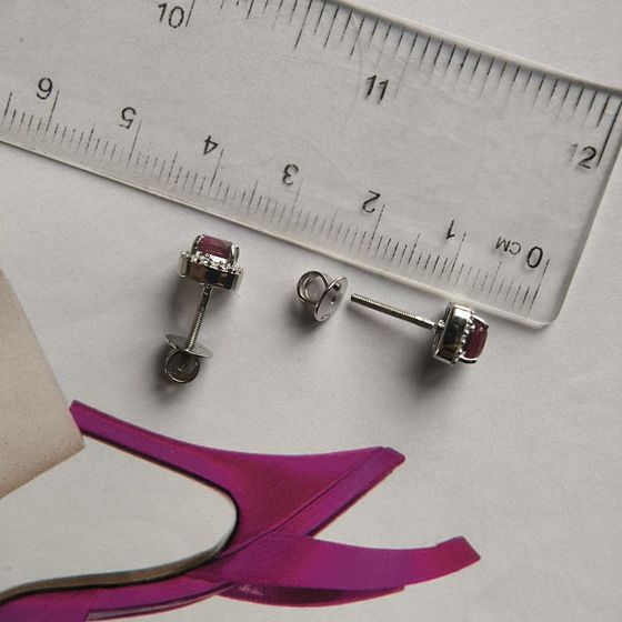 Sterling silver earrings with 1.655ct ruby, fianites