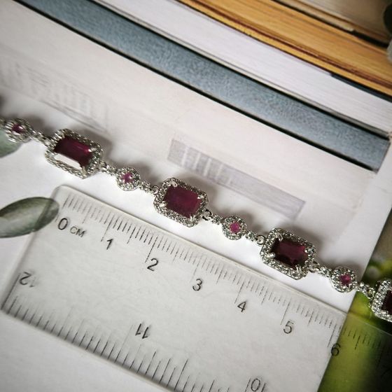 Silver bracelet with ruby, fianites