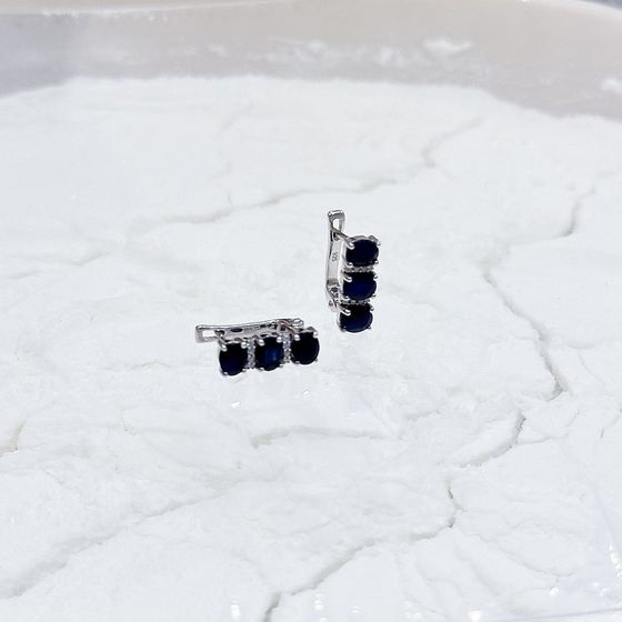 Серебряные серьги с сапфиром, фианитами