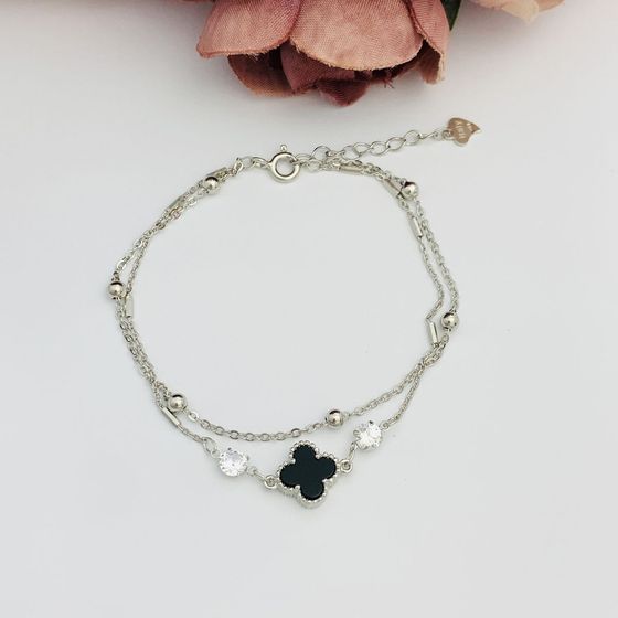 Silver bracelet with onyx and cubic zirconia