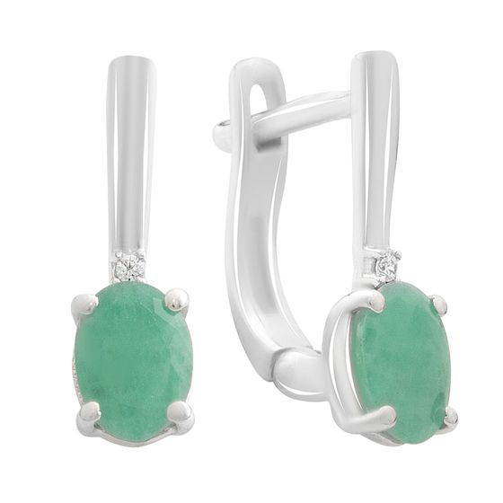 Silver earrings with emerald, fianites