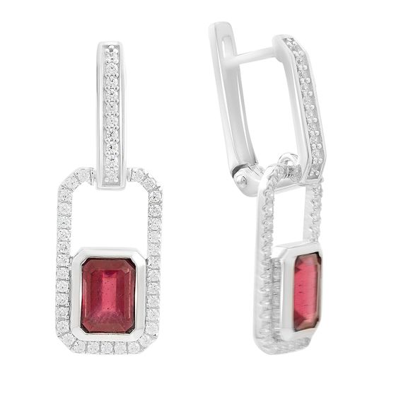 Срібні сережки з рубіном 3.626ct, фіанітами
