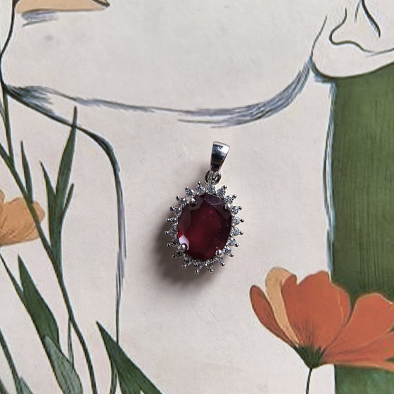 Silver pendant with a 3.92ct ruby and cubic zirconia
