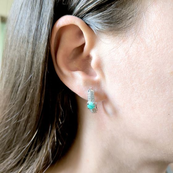 Срібні сережки зі смарагдом 1.528ct, фіанітами