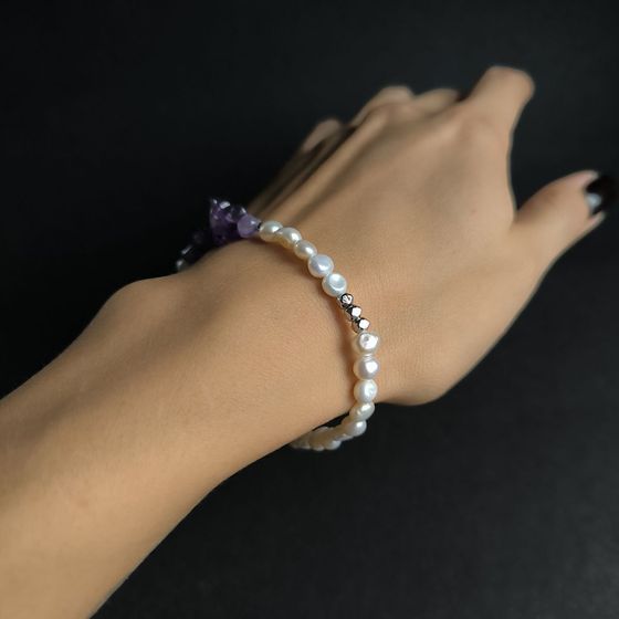 Серебряный браслет с аметистом, жемчугом барочным