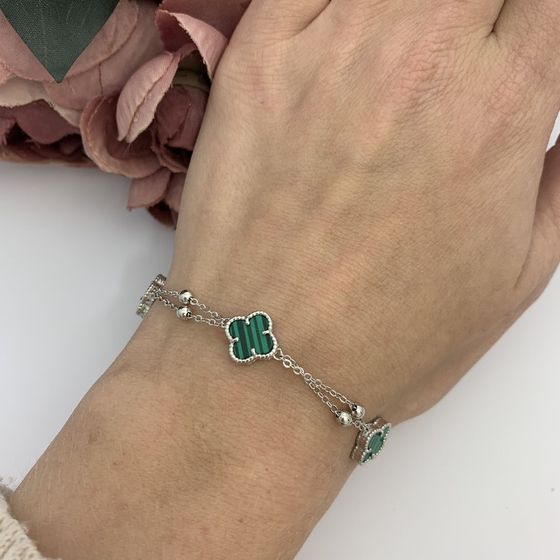 Silver bracelet with malachite