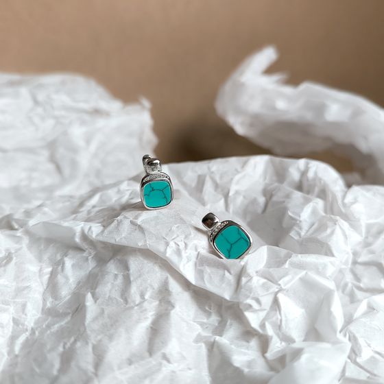 Silver earrings with turquoise, fianites