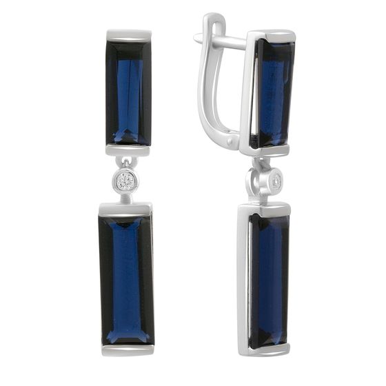 Серебряные серьги с сапфиром nano 9.702ct, фианитами