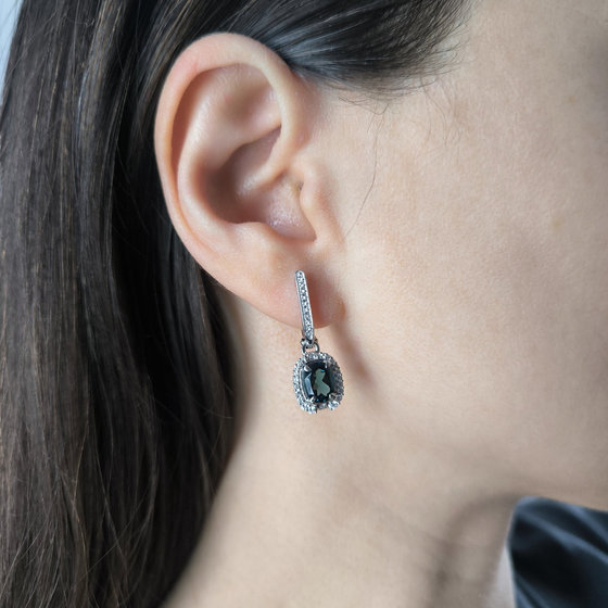 Серебряные серьги с топазом Лондон Блю 3.425ct