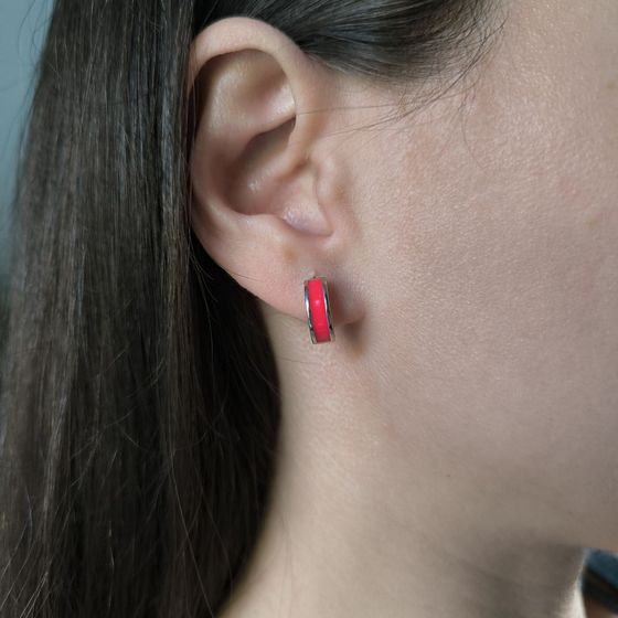 Срібні сережки з фіанітами, емаллю