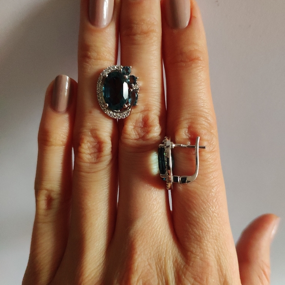 Серебряные серьги с топазом Лондон Блю 6.91ct