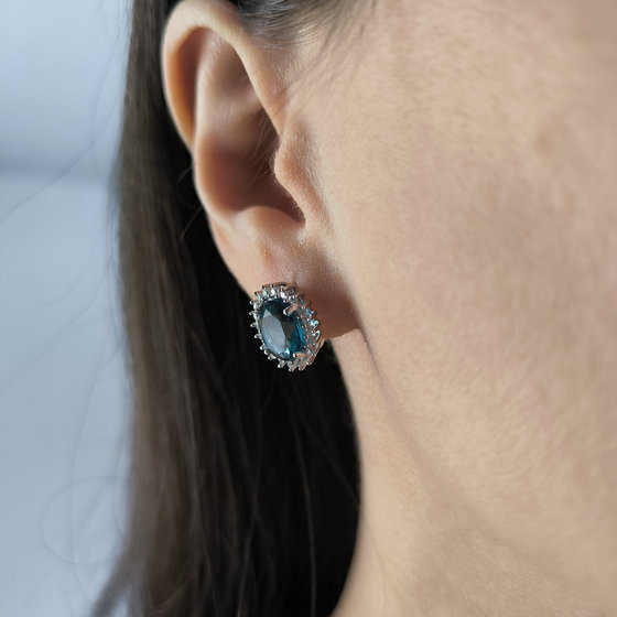 Серебряные серьги с топазом Лондон Блю 4.552ct