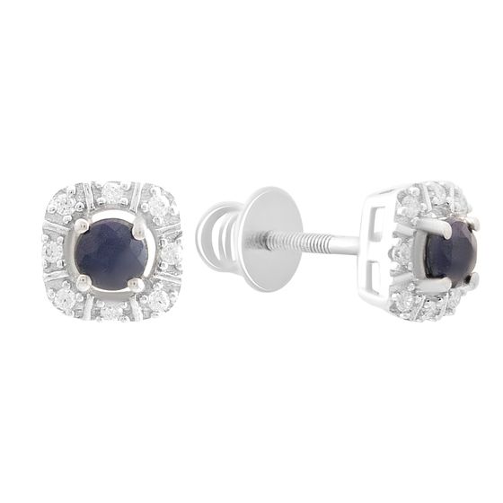 Silver earrings with a 1.028-carat sapphire and cubic zirconia