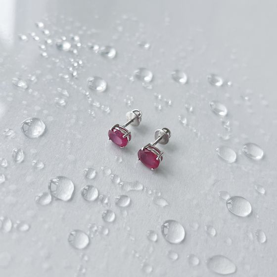 Silver Earrings with a Ruby