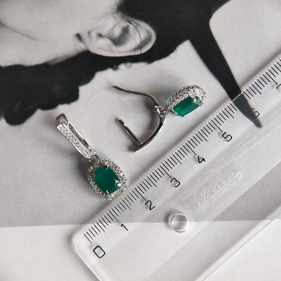 Срібні сережки з агатом 3.132ct, фіанітами