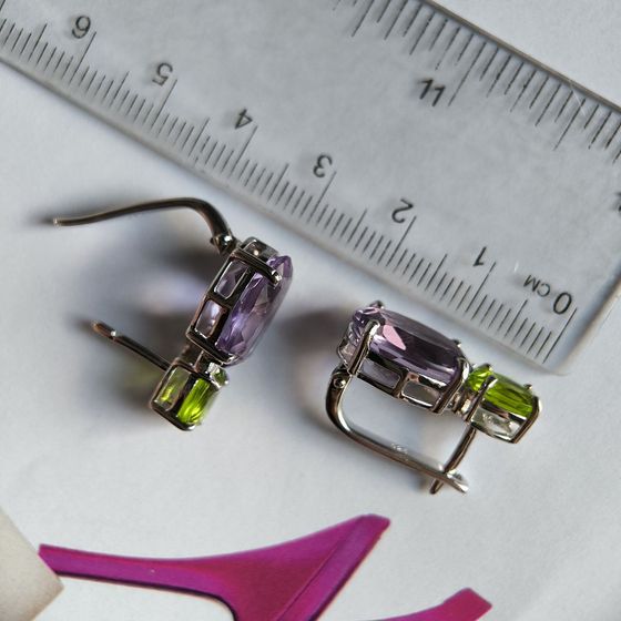 Silver earrings with amethyst, chrysolite