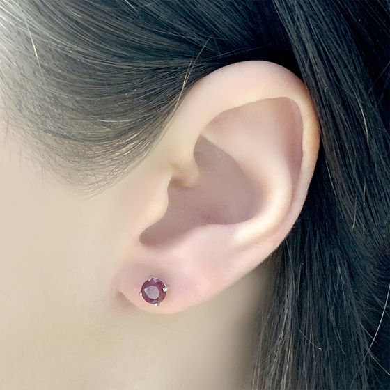 Silver Earrings with a Ruby