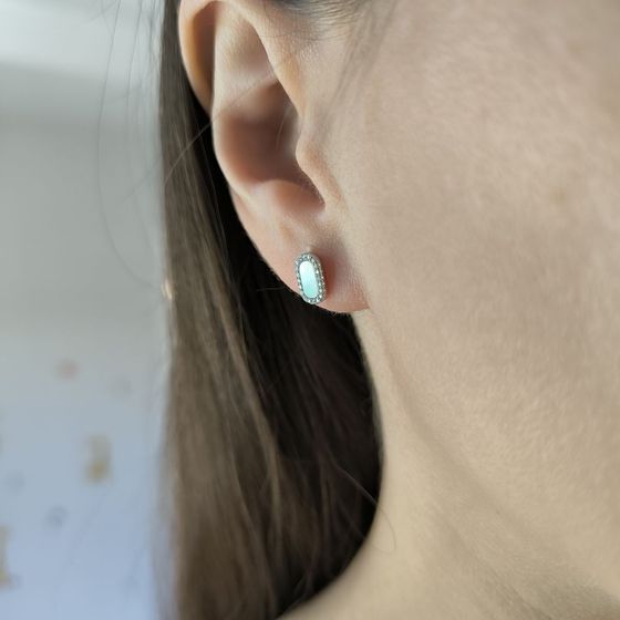 Silver earrings with mother-of-pearl, fianites