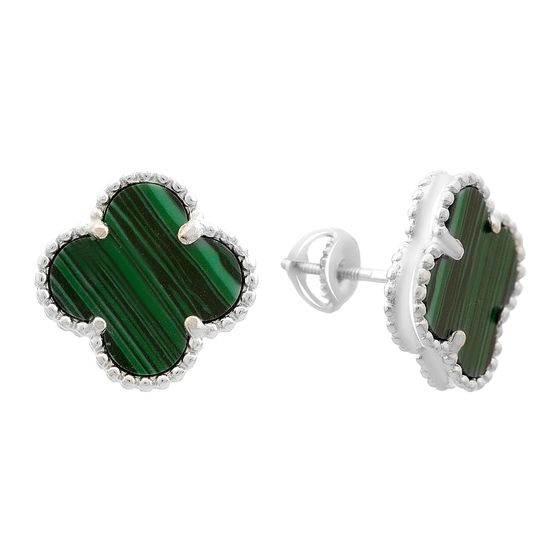 Silver earrings with malachite