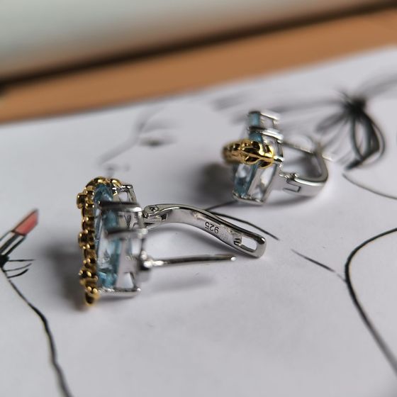 Серебряные серьги с топазом, фианитами