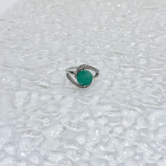 Silver ring with emerald, fianites