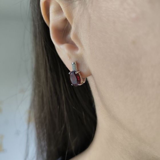 Серебряные серьги с гранатом nano 4.52ct, фианитами