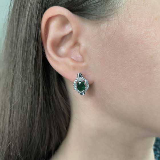 Срібні сережки зі смарагдом nano 2.802ct