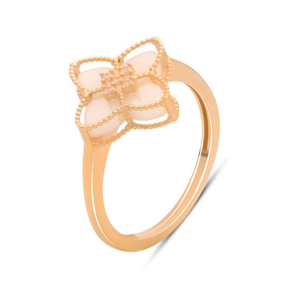 Золота каблучка з агатом, фіанітами 0.05ct