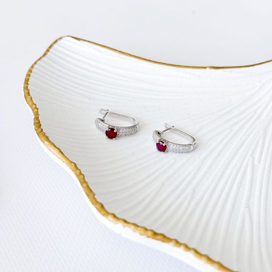 Срібні сережки з рубіном 1.784ct, фіанітами