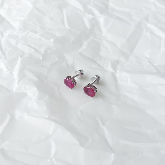 Silver Earrings with a Ruby