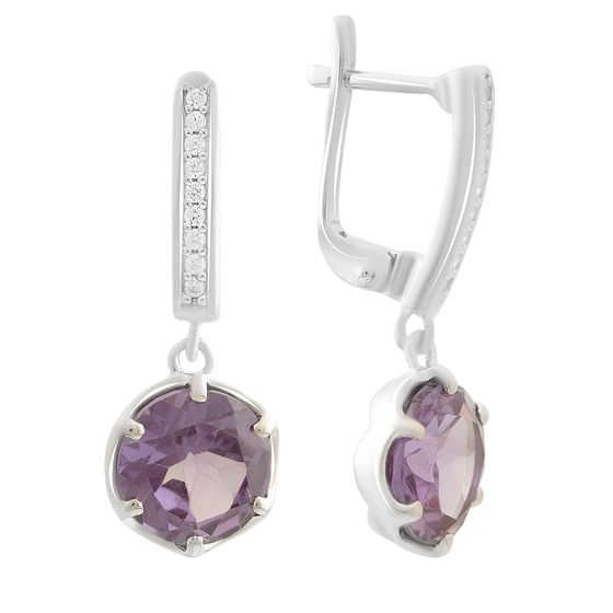 Срібні сережки з олександритом 6.837ct, фіанітами