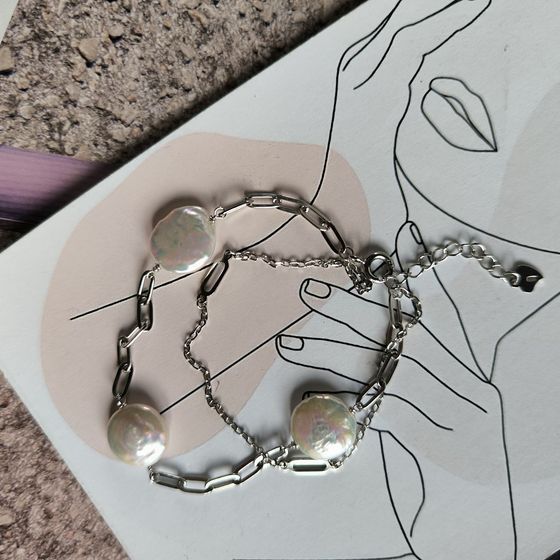 Серебряный браслет с жемчугом барочным