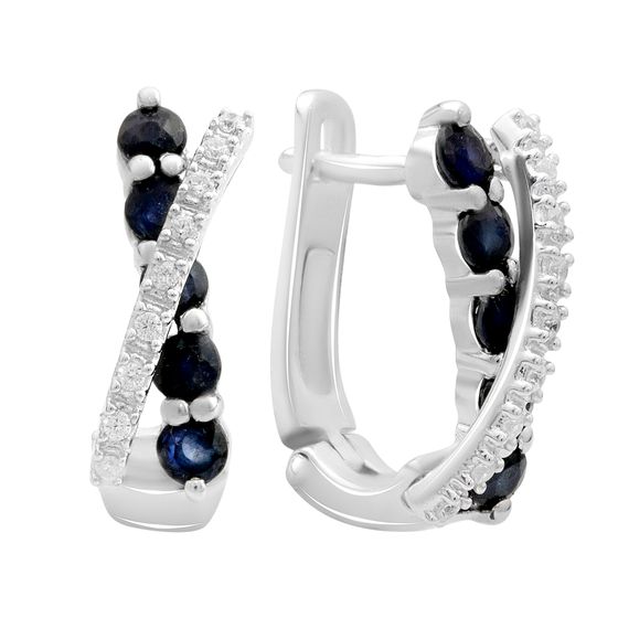 Sterling silver earrings with 1.845ct sapphire, pave diamonds