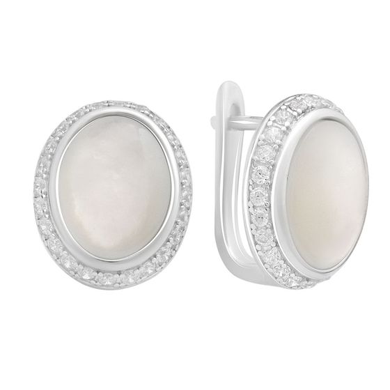 Silver earrings with mother-of-pearl, fianites