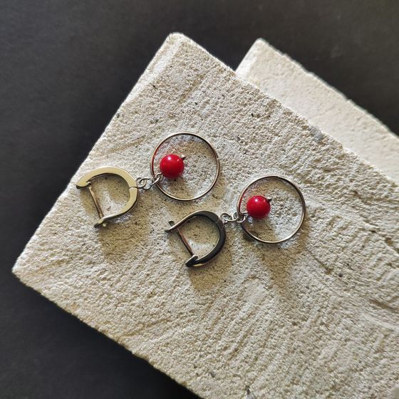 Silver earrings with coral