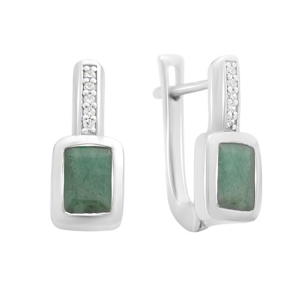 Silver Earrings with a 1.923-carat Emerald