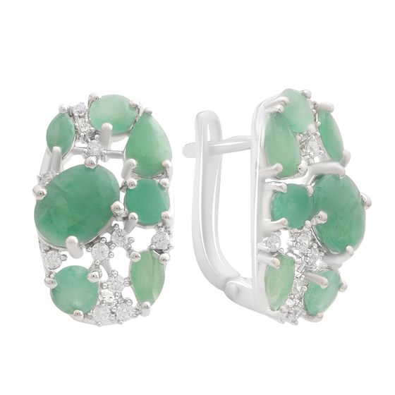 Silver earrings with emerald, fianites