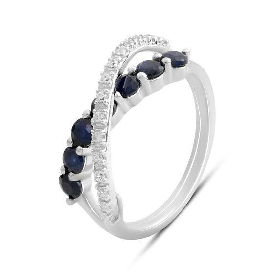 Sterling silver ring with sapphire 1.465ct, phianites