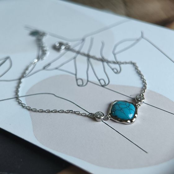 Серебряный браслет с бирюзой, фианитами