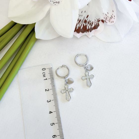 Silver earrings with phianites, mother of pearl