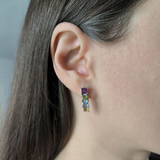Silver earrings with amethyst, topaz, citrine, chrysolite