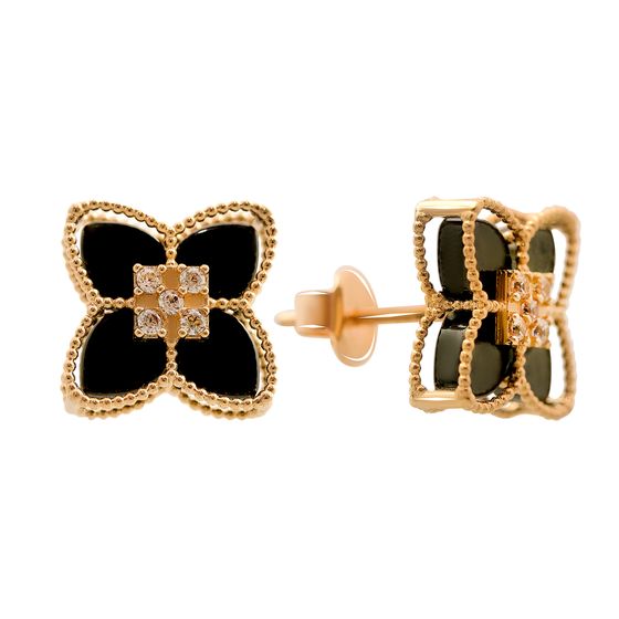 Silver earrings with onyx and 0.1ct cubic zirconia