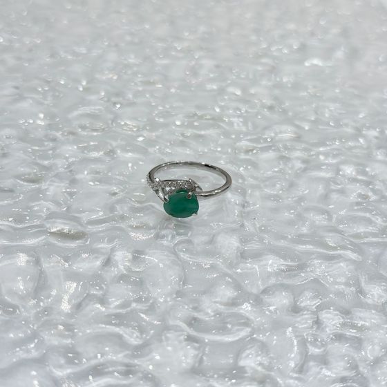 Silver ring with emerald, fianites