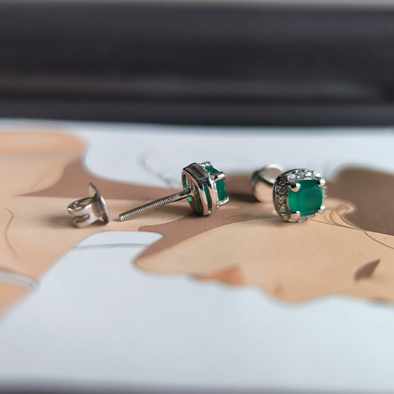 Срібні сережки з агатом 1.452ct, фіанітами
