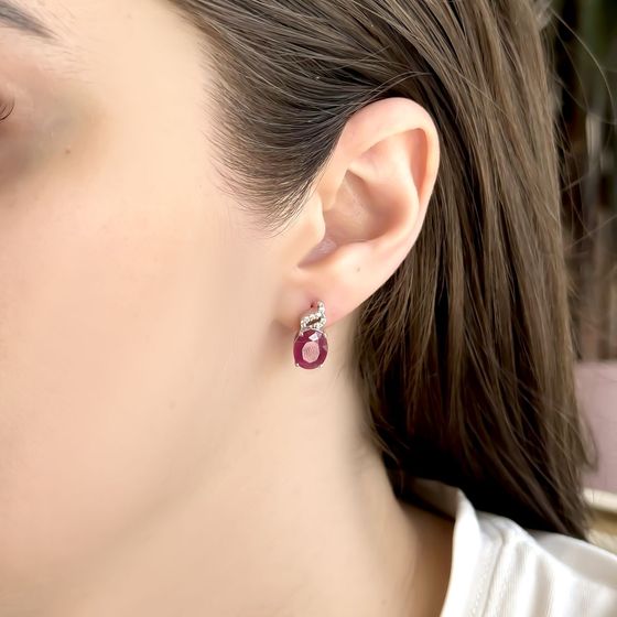 Серебряные серьги с рубином 7.97ct, фианитами