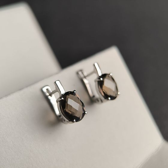 Серебряные серьги с раухтопазом (дымчатым кварцем) 4.935ct