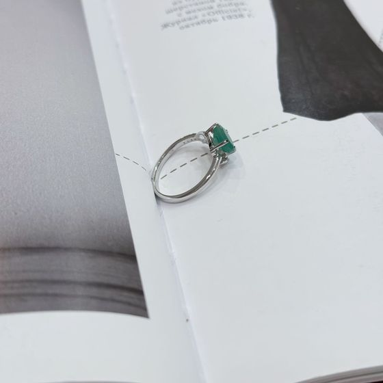 Silver ring with emerald, fianites