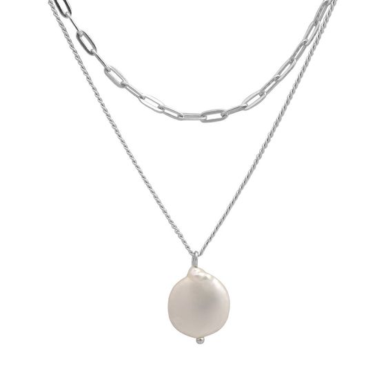 Серебряное колье с жемчугом барочным