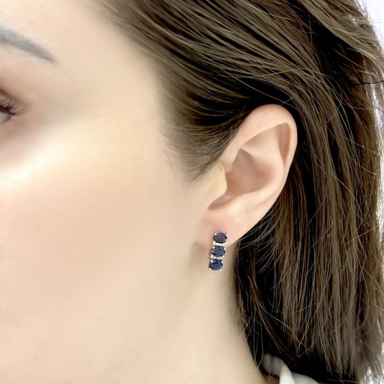 Серебряные серьги с сапфиром, фианитами