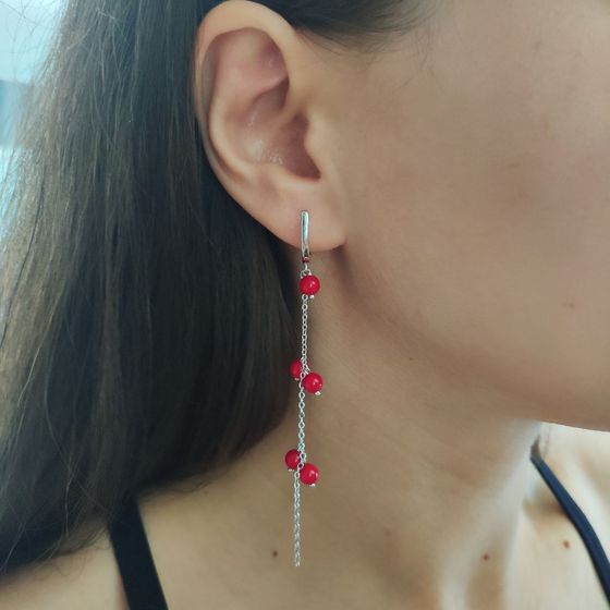 Срібні сережки з коралом